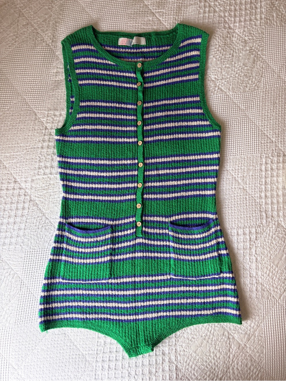Free Peopl. Beach Green Striped Knit Romper